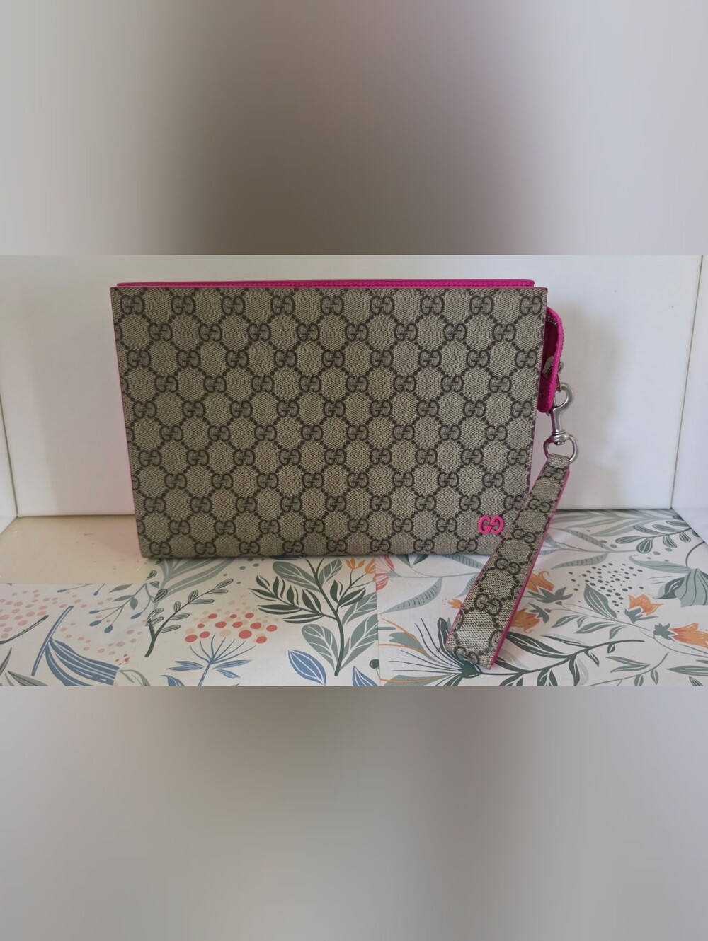 Gucci Beige Monogram Tapestry with Pink Accent